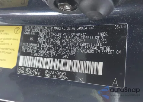 2007 Lexus Rx 350 from USA, damaged, VIN 2T2HK31U07C014492